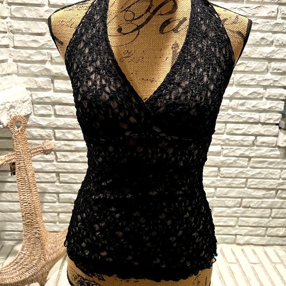 WHBM Black Lace Halter Top - Picture 5 of 9